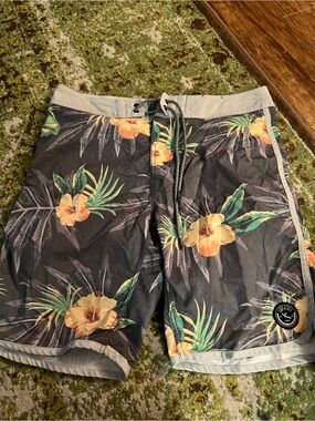Lost Men's Black Board Shorts with Yellow Floral Print